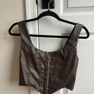 Brown Faux Leather Crop Top